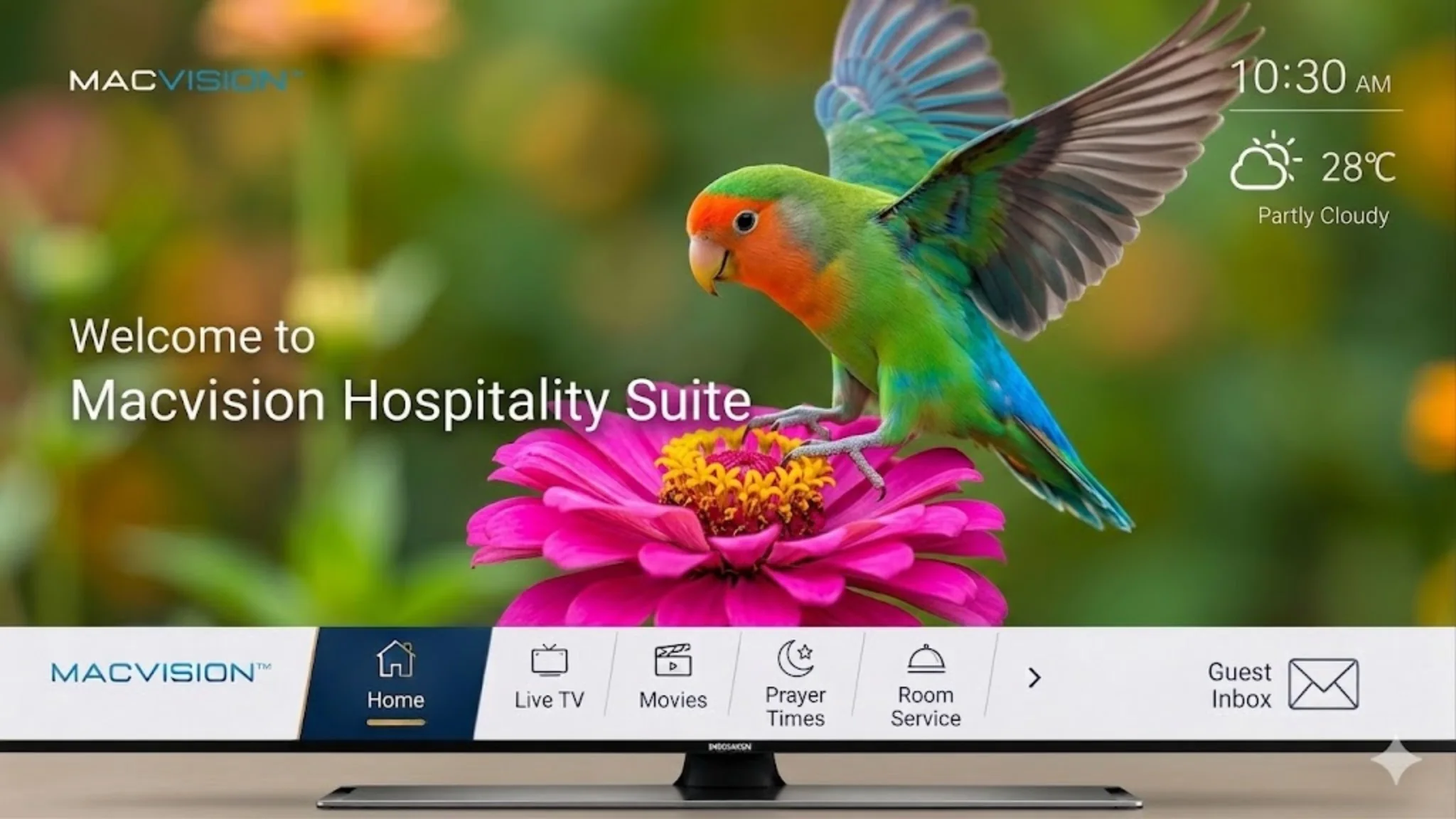 Dammam hotel and facility integration example showing mACVISION Dammam facility communication Smart TV interface