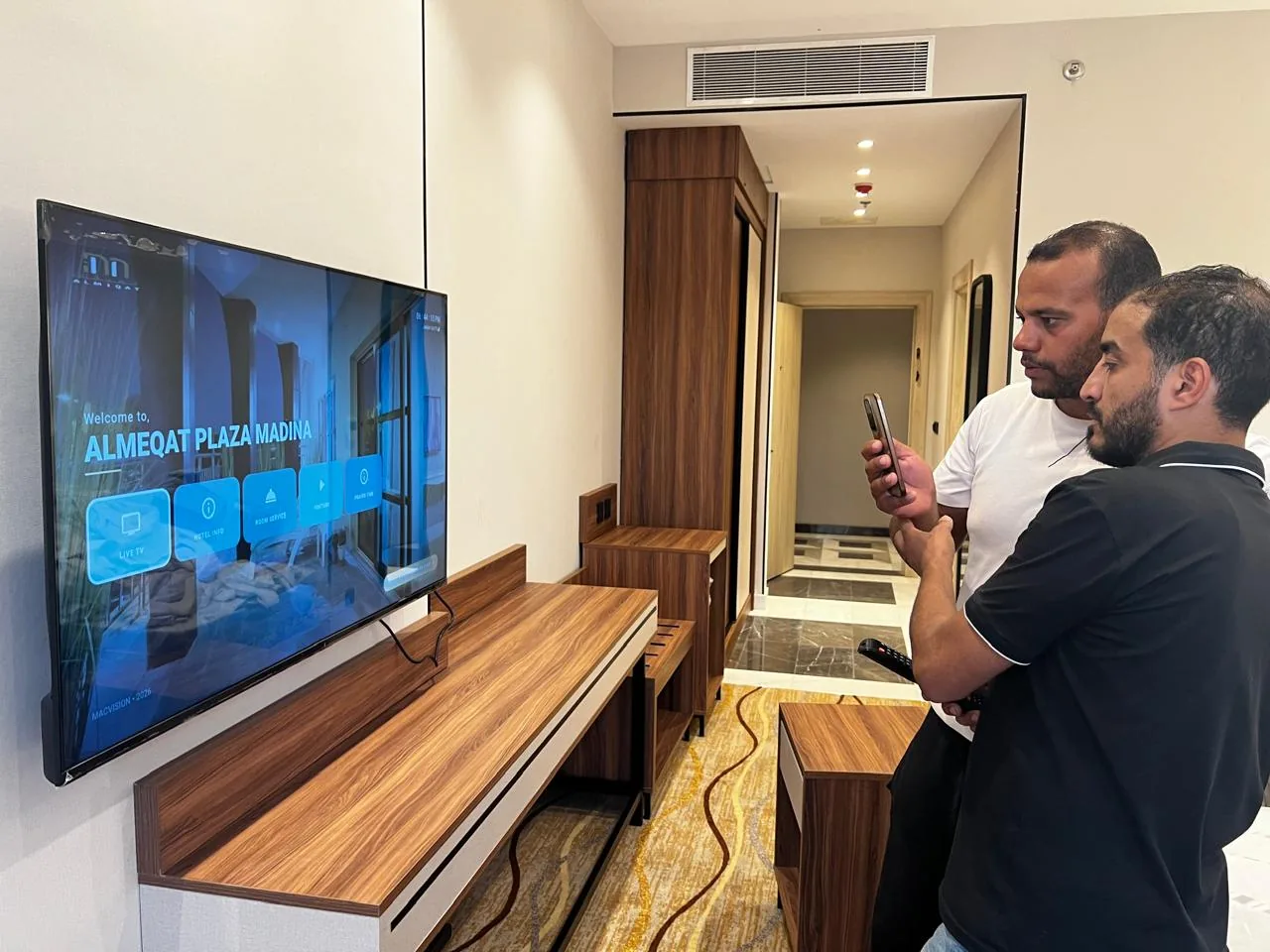 Dammam hotel and facility integration example showing hotel Guest Room IPTV Welcome Screen Setup - Al Meaqat Plaza Madinah