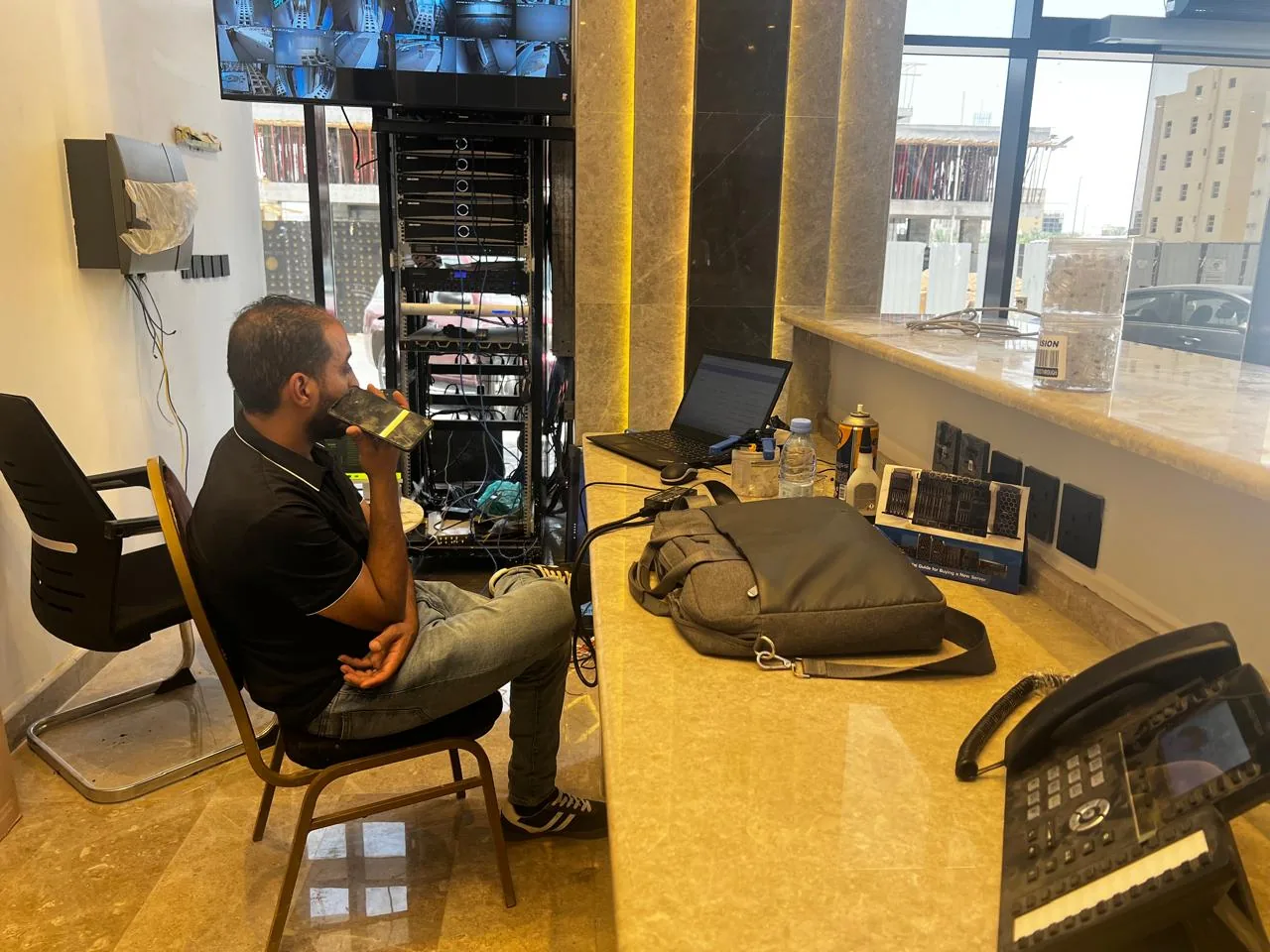 Dammam hotel and facility integration example showing on-Site Headend Rack Installation and Testing - Al Meaqat Plaza Madinah