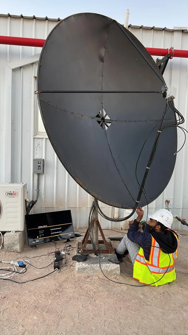 Dammam hotel and facility integration example showing satellite Dish Installation and Signal Testing - Tecnicas Reunidas Labour Camp